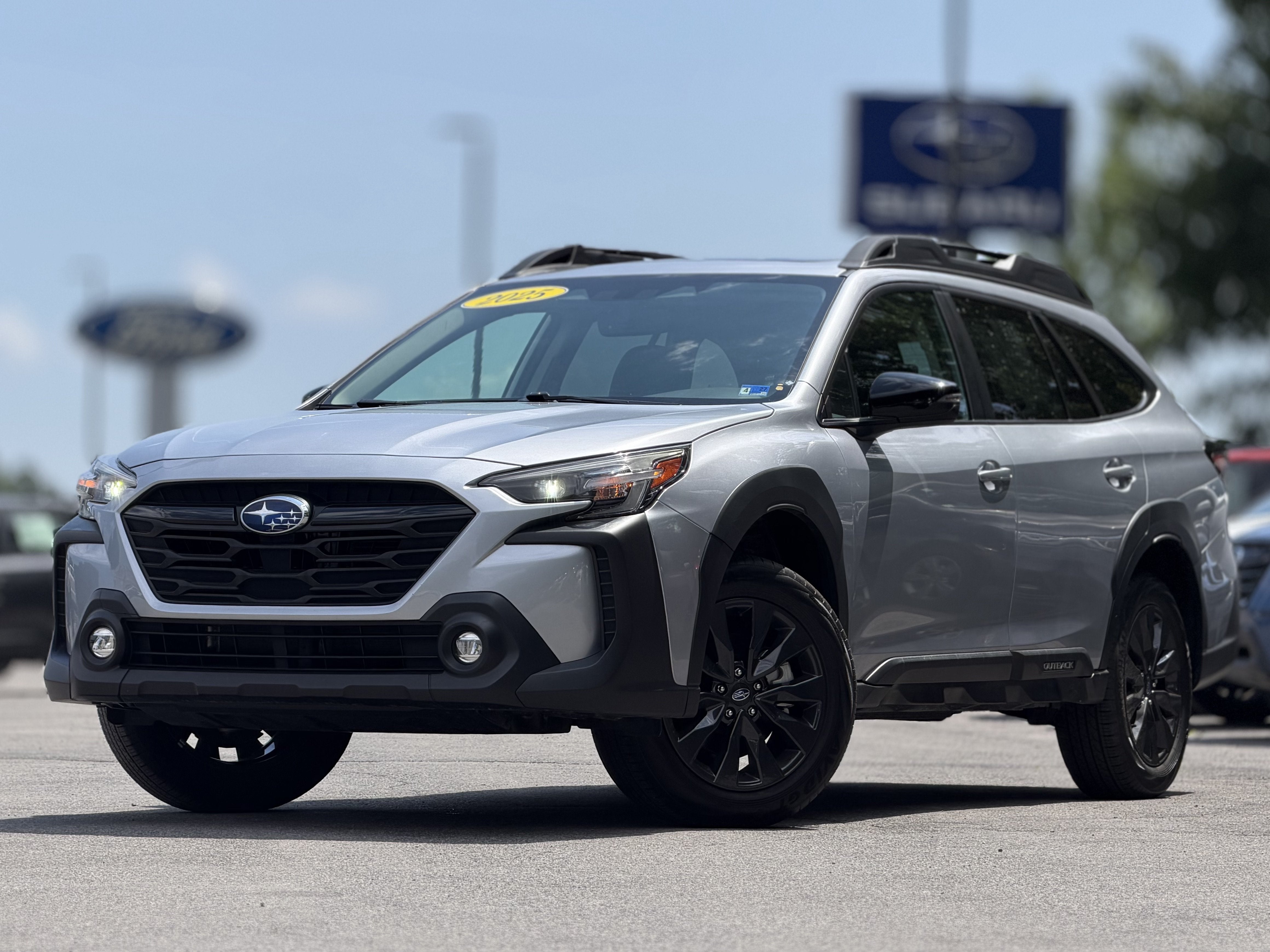 2025 Subaru Outback Onyx Edition in Ice Silver Metallic — front three-quarter view